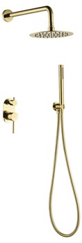BOHEME Смеситель встроенный + верхний+ ручной душ, Uno. Gold - фото 155123