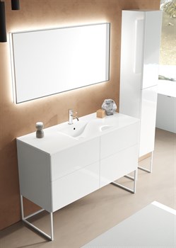 SANVIT ЛИРА Тумба напольная для ванной комнаты с центральной раковиной, 4 выдвижных ящика, на металлической раме с открытием Push-To-Open - фото 216520