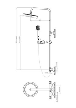 BELBAGNO Uno Душевая стойка со смесителем для верхнего и ручного душа, чёрный UNO-DOCM-NERO. Диаметр верхнего душа 25 см. - фото 220019