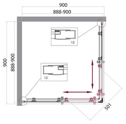 BELBAGNO Uno-195 Душевой уголок квадратный, размер 90х90 см, двери раздвижные, стекло 5 мм - фото 221346