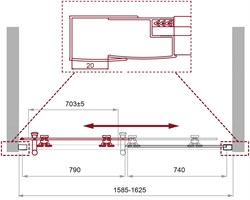 BELBAGNO Uno-195 Душевая дверь в нишу, размер 160 см, двери раздвижные, стекло 5 мм UNO-195-BF-1-160-C-Cr - фото 221374