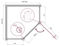 BELBAGNO Uno-195 Душевой уголок пятиугольный, размер 90х90 см, двери раздвижные, стекло 5 мм - фото 221380