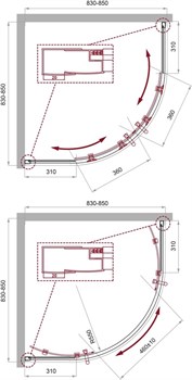 BELBAGNO Uno-195 Душевой уголок полукруглый, размер 85х85 см, двери раздвижные, стекло 5 мм - фото 221392