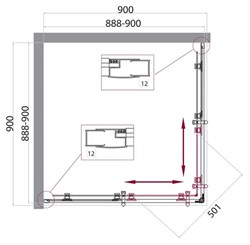 BELBAGNO Uno-195 Душевой уголок квадратный, размер 90х90 см, двери раздвижные, стекло 5 мм - фото 221417