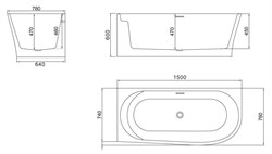 BELBAGNO Ванна акриловая BB410-1500-780-L, пристенная, размер 150х80 см, белая - фото 224164