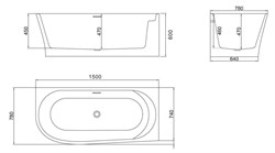 BELBAGNO Ванна акриловая BB410-1500-780-R, пристенная, размер 150х80 см, белая - фото 224165