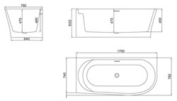 BELBAGNO Ванна акриловая BB410-1700-780-L, пристенная, размер 170х80 см, белая - фото 224166