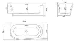 BELBAGNO Ванна акриловая BB410-1700-780-R, пристенная, размер 170х80 см, белая - фото 224167