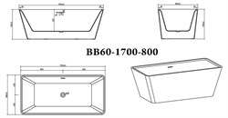 BELBAGNO Ванна акриловая BB60-1700-800, отдельностоящая, размер 170х80 см, белая - фото 224168