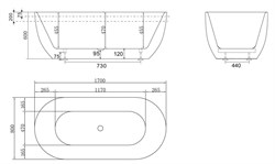 BELBAGNO Ванна акриловая BB70-1700-800, отдельностоящая, размер 170х80 см, белая - фото 224191