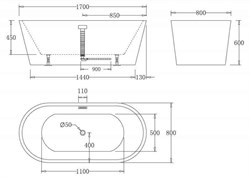 BELBAGNO Ванна акриловая BB71-1700-NERO, 1700x800x600, отдельностоящая, размер 170х80 см, черная - фото 224204