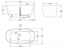 BELBAGNO Ванна акриловая BB72-1500, 1500x760x600, отдельностоящая, размер 150х75 см, белая - фото 224211