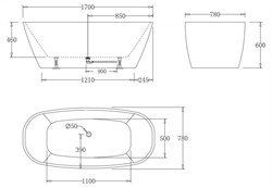 BELBAGNO Ванна акриловая без перелива BB72-1700-W0, отдельностоящая, размер 170х80 см, белая - фото 224213