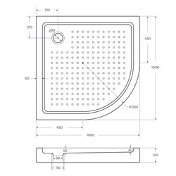 CEZARES Акриловый поддон TRAY-A-R-100-550-15-W0 полукруглый, размер 100х100 см, высота 15 см, цвет белый - фото 233257