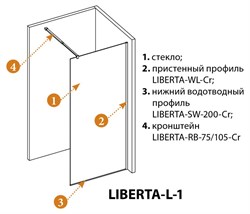 CEZARES Liberta Душевая перегородка, профиль - черный  / стекло - прозрачное, ширина 105 см, стекло 8 мм - фото 233695