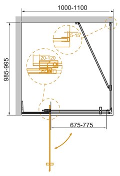 CEZARES Slider Душевой уголок прямоугольный двери распашные, профиль - черный  / стекло - прозрачное, размер 100х100 см, стекло 8 мм - фото 233784