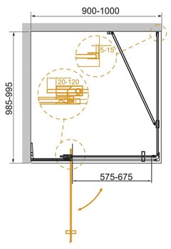 CEZARES Slider Душевой уголок прямоугольный двери распашные, профиль - хром / стекло - прозрачное, размер 90х100 см, стекло 8 мм - фото 233801