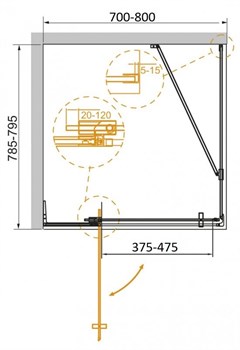 CEZARES Slider Душевой уголок прямоугольный двери распашные, профиль - черный  / стекло - прозрачное, размер 70х80 см, стекло 8 мм - фото 233814