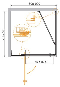 CEZARES Slider Душевой уголок прямоугольный двери распашные, профиль - хром / стекло - прозрачное, размер 80х80 см, стекло 8 мм - фото 233819