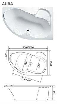 1MARKA Aura Ванна асимметричная пристенная размер 150х105 см, цвет белый - фото 244209