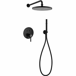 CEZARES Eco Душевой набор (встраиваемый смеситель с кнопочным управлением, верхний душш диаметр 25 см, ручной душ со шлангом, штуцером и держателем), черный матовый - фото 247133