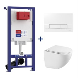 LEMARK Peneda+ Bit+Glazer White Комплект 3в1: Инсталляция Lemark PENEDA для унитазов с кнопкой смыва BIT белый глянец + унитаз подвесной безободковый  GLAZER Торнадо белый глянец 100804426