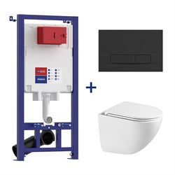 LEMARK Peneda+ Bit+Glazer White Комплект 3в1: Инсталляция Lemark PENEDA для унитазов с кнопкой смыва BIT чёрный матовый + унитаз подвесной безободковый  GLAZER Торнадо белый глянец 100802428