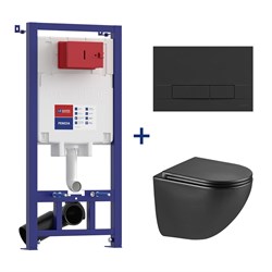 LEMARK Peneda+Bit+ Glazer Black Комплект 3в1: Инсталляция Lemark PENEDA для унитазов с кнопкой смыва BIT чёрный матовый + унитаз подвесной безободковый  GLAZER Торнадо чёрный матовый 100802235