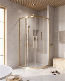CEZARES Relax 304 Душевой уголок полукруглый размер 90x90 см двери раздвижные профиль - золото брашированное / стекло - прозрачное 8 мм RELAX-304-R-2-90-C-BORO - фото 262384