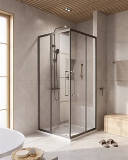 CEZARES Relax 304 Душевой уголок квадратный размер 90x90 см двери раздвижные профиль - оружейная сталь / стекло - прозрачное 8 мм RELAX-304-A-2-90-C-GM - фото 262548