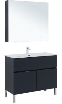 AQUANET Мебель для ванной напольная Алвита New 100 1 ящик, 2 дверцы, антрацит - фото 264053