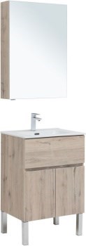 AQUANET Мебель для ванной напольная напольнаяАлвита New 60 1 ящик, 2 дверцы, дуб веллингтон белый - фото 264219