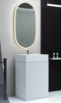 SANVIT Рольф мини 3d  Тумба под раковину напольная для ванной комнаты, одна дверь, 3D фасады  с  механизмом плавного закрывания Push to open (раковина Melana MLN-7295) - фото 271943
