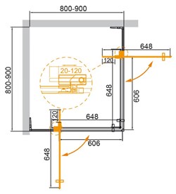 CEZARES Slider Душевой уголок квадратный размер 80x80 см, профиль - брашированное золото / стекло - бронза, двери Распашная SLIDER-A-2-80/90-BR-BORO - фото 294426