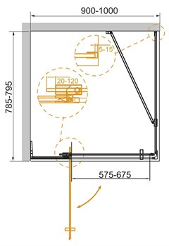 CEZARES Slider Душевой уголок прямоугольный размер 80x90 см, профиль - брашированное золото / стекло - прозрачный, двери Распашная SLIDER-AH-1-80-90/100-C-BORO - фото 294493