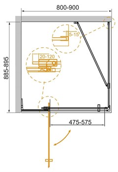 CEZARES Slider Душевой уголок прямоугольный размер 90x80 см, профиль - брашированное золото / стекло - бронза, двери Распашная SLIDER-AH-1-90-80/90-BR-BORO - фото 294509