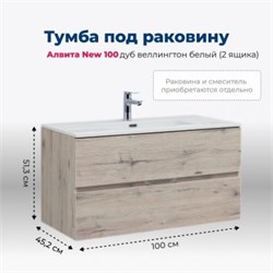 AQUANET Тумба под раковину подвесная Алвита New 100 2 ящика, дуб веллингтон белый AQUANET-277521 - фото 303287