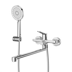 BELBAGNO Unique Смеситель для ванны и душа с длинным изливом в комплекте с ручным душем, шлангом и держателем, хром UNIQUE-VASM-L-CRM - фото 313541