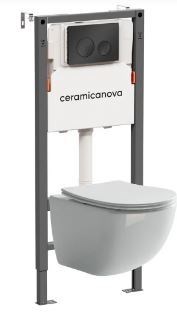 CERAMICA NOVA Комплект Подвесной унитаз FORMA Rimless + Система инсталляции Balance кнопка Circle, черный матовый CN3009_121001MB - фото 316456
