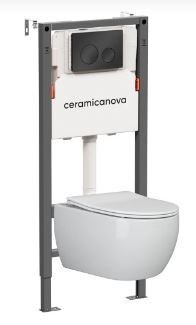 CERAMICA NOVA Комплект Подвесной унитаз PLAY Rimless + Система инсталляции Balance кнопка Circle, черный матовый CN3001_121001MB - фото 316468