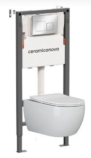 CERAMICA NOVA Комплект Подвесной унитаз PLAY Rimless + Система инсталляции Balance кнопка Square, хром глянцевый CN3001_121002CH - фото 316471