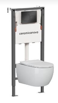 CERAMICA NOVA Комплект Подвесной унитаз PLAY Rimless + Система инсталляции Balance кнопка Square, черный матовый CN3001_121002MB - фото 316474