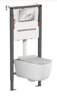 CERAMICA NOVA Комплект Подвесной унитаз NEW DAY Rimless + Система инсталляции Balance кнопка Circle, хром глянцевый CN3005_121001CH - фото 316477