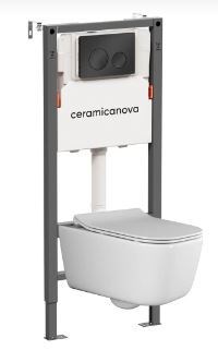 CERAMICA NOVA Комплект Подвесной унитаз NEW DAY Rimless + Система инсталляции Balance кнопка Circle, черный матовый CN3005_121001MB - фото 316480