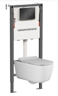 CERAMICA NOVA Комплект Подвесной унитаз NEW DAY Rimless + Система инсталляции Balance кнопка Square, черный матовый CN3005_121002MB - фото 316486