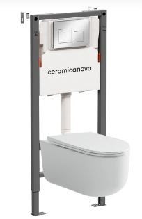 CERAMICA NOVA Комплект Подвесной унитаз Ulma Rimless + Система инсталляции Balance кнопка Square, хром глянцевый CN4006_121002CH - фото 316495