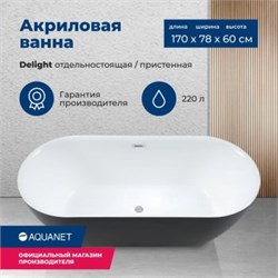 AQUANET Delight Ванна акриловая овальная отдельностоящая / пристенная размер 170x80 см, цвет белый / черный AQUANET-289723 - фото 318310