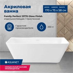 AQUANET Family Ванна акриловая асимметричная отдельностоящая / пристенная размер 170x75 см, цвет белый AQUANET-13775-GW - фото 318368