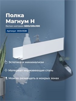 AQUANET Полка Магнум Н 60x12 белая матовая AQUANET-341538 - фото 321674