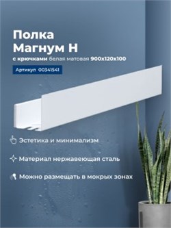AQUANET Полка Магнум Н 90x12 белая матовая, с крючками AQUANET-341541 - фото 321701